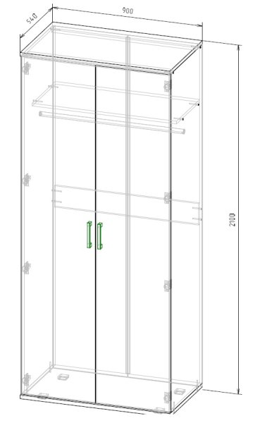 Шкаф Домино, платяной, створки: 2, 2100*540*900 (, 2 дв., ниша: Нет, корпус: венге, фасад: ЛДСП Классика дуб паллада, в разобранном виде)