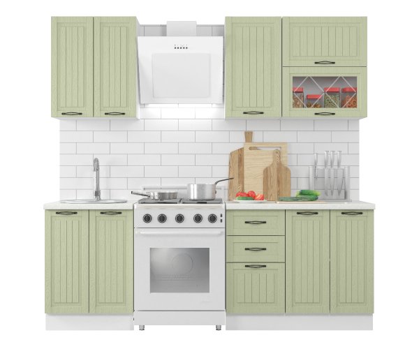 Кухонный Комплект Эмилия 4, прямой, размер 1600* (, Корпус:белый, фасад: МДФ, эмаль лесная, 6пр, в пакетах)