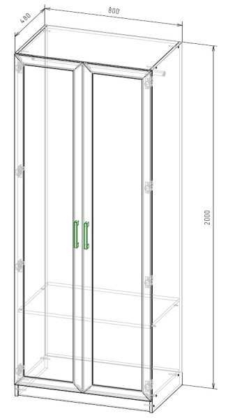 Шкаф Гармония, платяной, створки: 2, 2000*505*800 (, 2 дв., ниша: Нет, корпус: шимо светлый, фасад: сб МДФ Классик шимо светлый 31, в собранном виде)