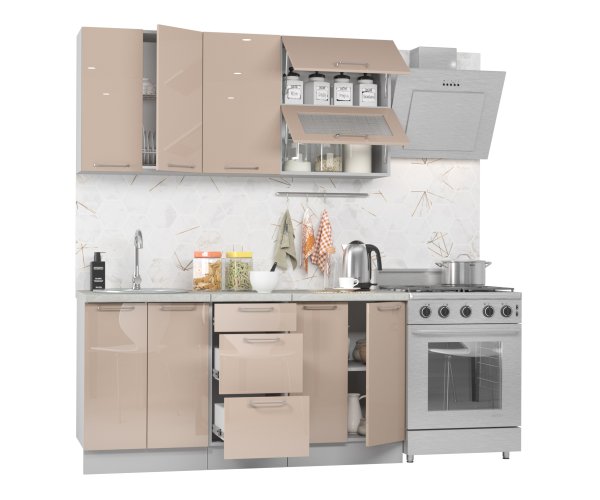 Кухонный Комплект Модена 4, прямой, размер 1600* (, Корпус:серый, фасад: глянец склад, Р 103, 6пр, в пакетах)