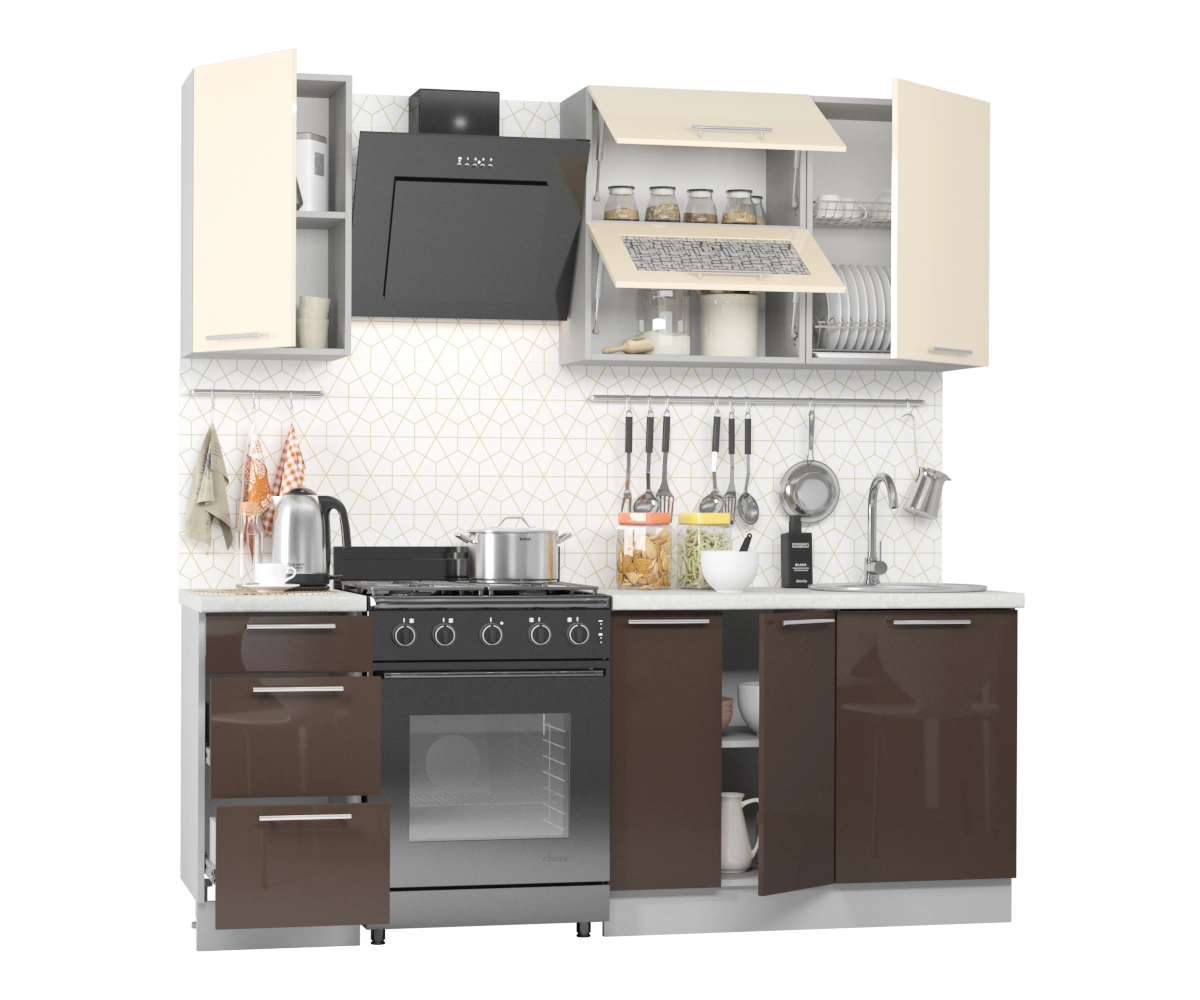 Кухонный Комплект Модена 3, прямой, размер 1500* (, Корпус:серый, фасад: глянец склад, Р 108/Р 102, 6пр, в пакетах)