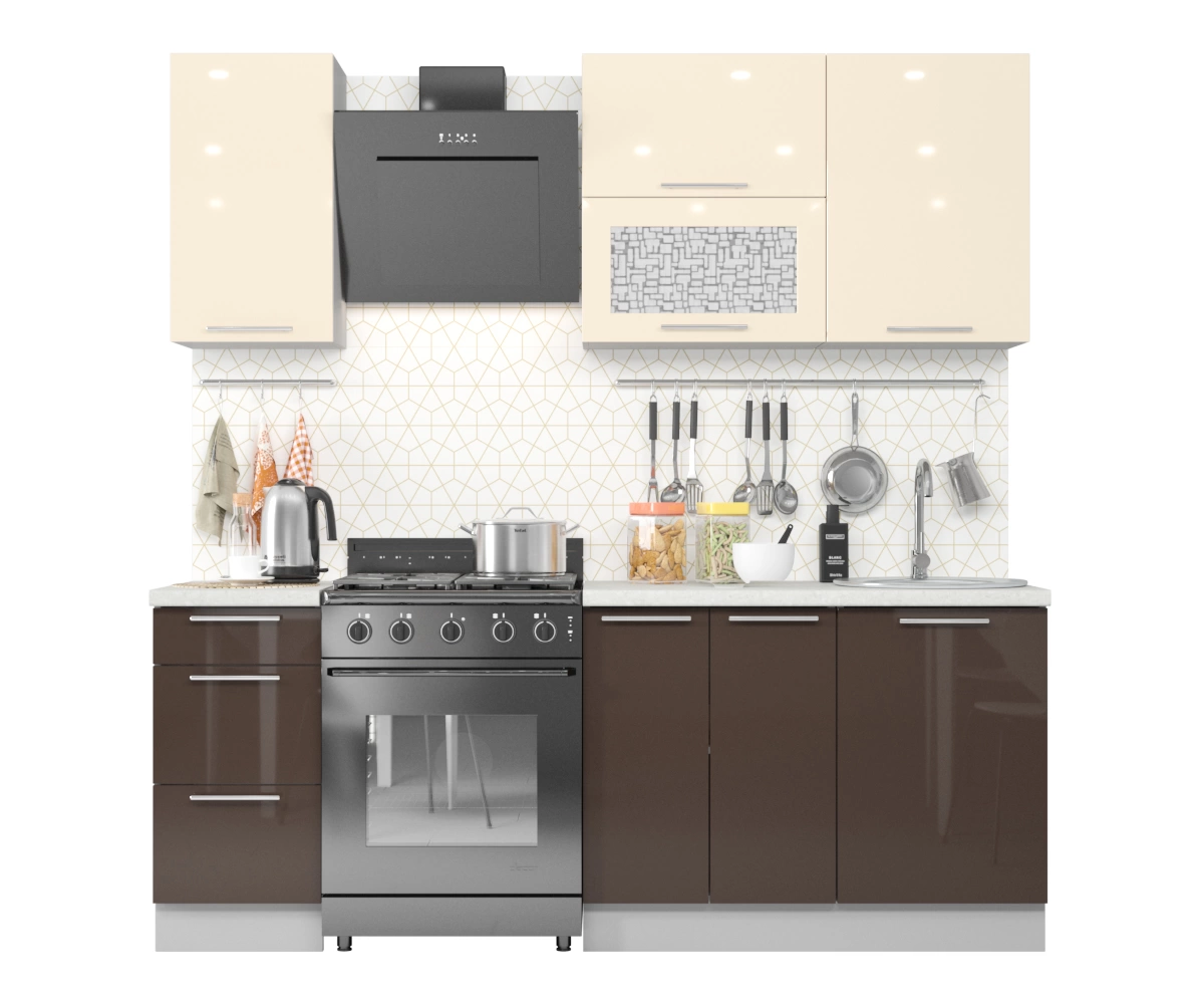 Кухонный Комплект Модена 3, прямой, размер 1500* (, Корпус:серый, фасад: глянец склад, Р 108/Р 102, 6пр, в пакетах)