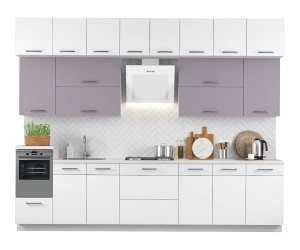 Кухонный Комплект Эбони 5, прямой, размер 3200* (, Корпус:белый жемчуг, фасад: МДФ мат, изящный белый бархат/файн виолет, 13пр, в собранном виде)